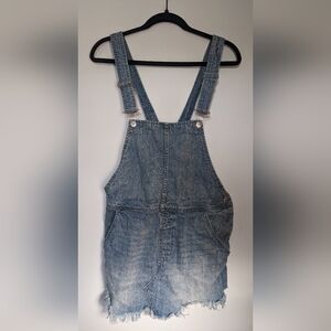 Free People Distressed Denim Overalls Dress with Pockets sz 4